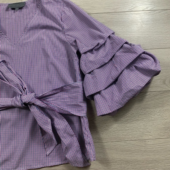 Anthropologie Sunday in Brooklyn Balloon Sleeve Check Ruffled Blouse Top - Picture 6 of 12